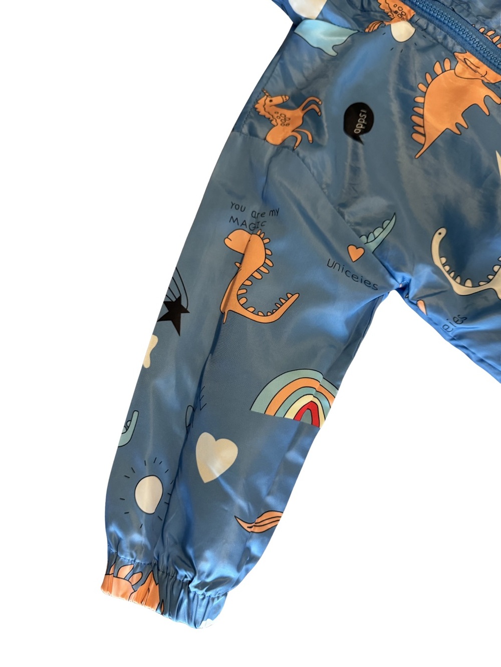 (5 for $10) | Blue Kids' Dino & Rainbow Hooded Windbreaker Jacket - Picture 2 of 10